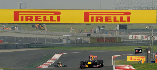 Publicidad de Pirelli en el circuito de Nueva Delhi