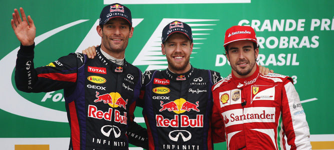 Webber, Vettel y Alonso en el podio del GP de Brasil 2013