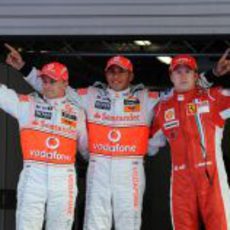 Hamilton, Raikkonen y Kovalainen