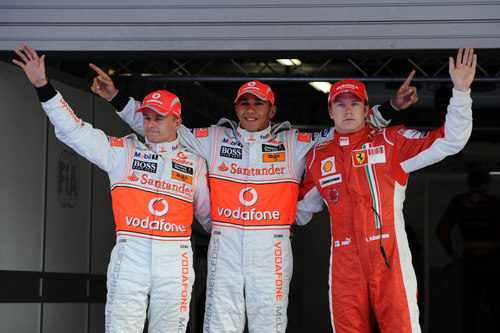 Hamilton, Raikkonen y Kovalainen