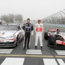 Lewis Hamilton y Tony Stewart en Watkins Glen