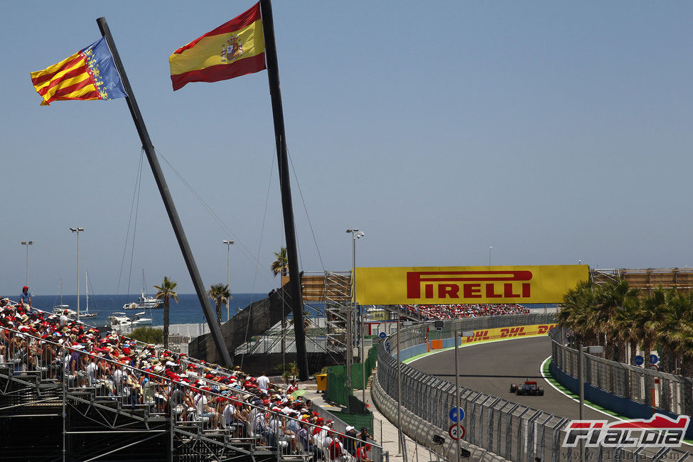 Banderas de Valencia y España en el GP de Europa 2011