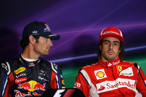 Webber y Alonso en la rueda de prensa de la FIA en Silverstone