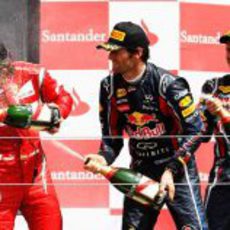 La ceremonia del champán en el GP de Gran Bretaña 2011