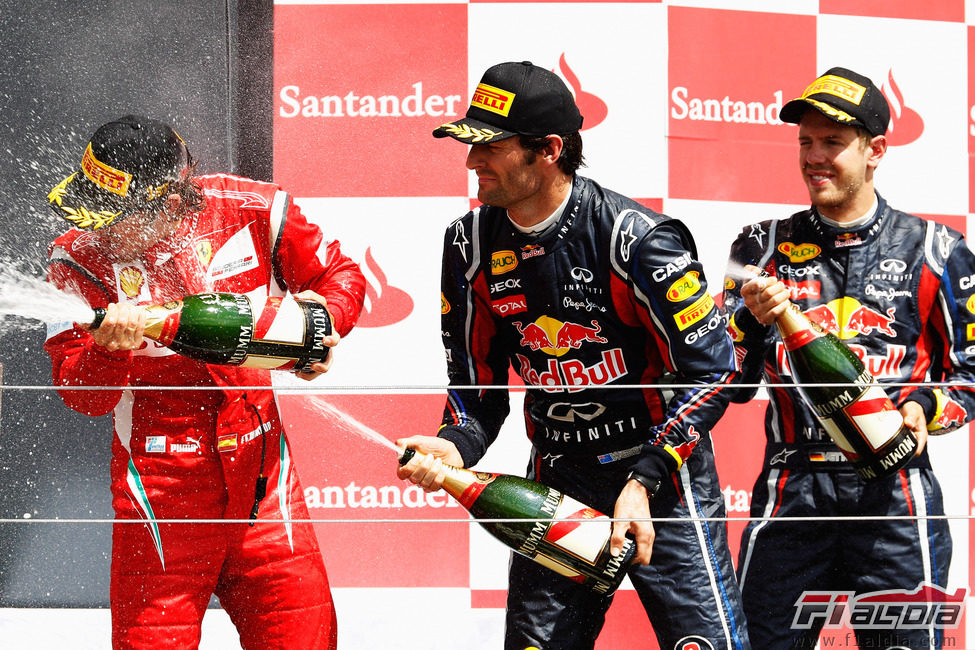 La ceremonia del champán en el GP de Gran Bretaña 2011