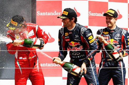 La ceremonia del champán en el GP de Gran Bretaña 2011