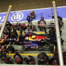 Cambio de neumáticos para Sebastian Vettel en Singapur 2011