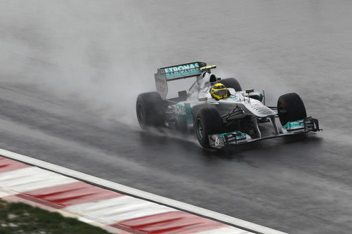 El Mercedes de Rosberg sobre el agua de Corea