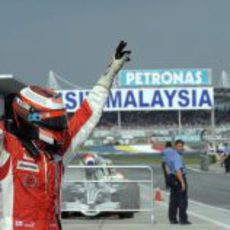 Räikkönen celebra su victoria en el GP de Malasia 2008