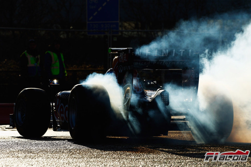 Webber quema rueda en la exhibición de Red Bull