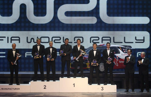 El podio del WRC 2011 en la Gala de la FIA