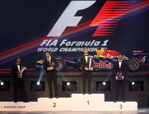 El podio de la Fórmula 1 2011 en la Gala de la FIA