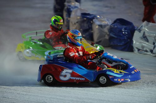 Alonso y Massa en paralelo en la carrera de karts del 'Wrooom' 2012