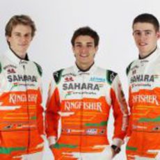 Nico Hülkenberg, Jules Bianchi y Paul di Resta con sus nuevos monos