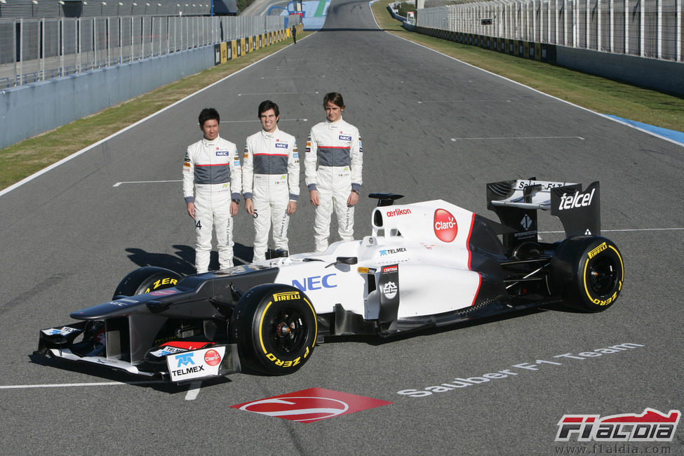 El Sauber C31 y sus tres pilotos