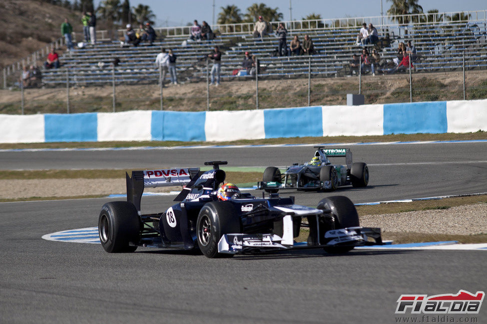 Maldonado y Rosberg en la pista de Jerez