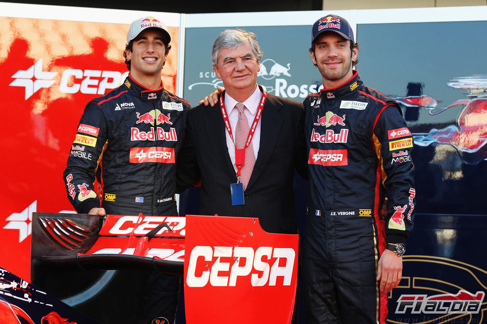 Daniel Ricciardo, Santiago Bergareche y Jean-Eric Vergne