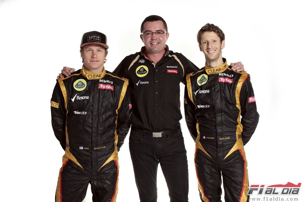 Eric Boullier junto a Räikkönen y Grosjean