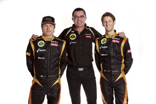 Eric Boullier junto a Räikkönen y Grosjean
