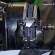 Detalle de las pastillas de freno del Red Bull RB8