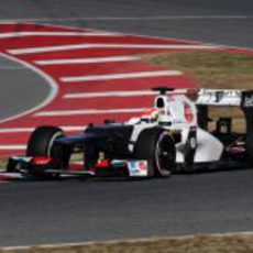 Sergio Pérez con el Sauber en Barcelona