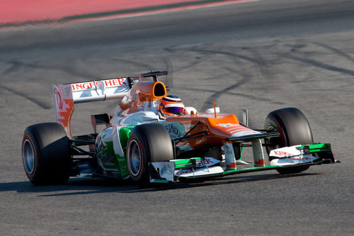 Hülkenberg con el Force India en los test de Montmeló