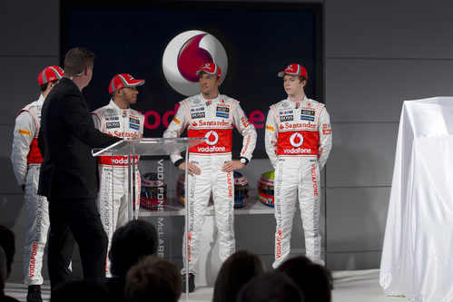 Paffett, Hamilton, Button y Turvey en la presentación del McLaren de 2012