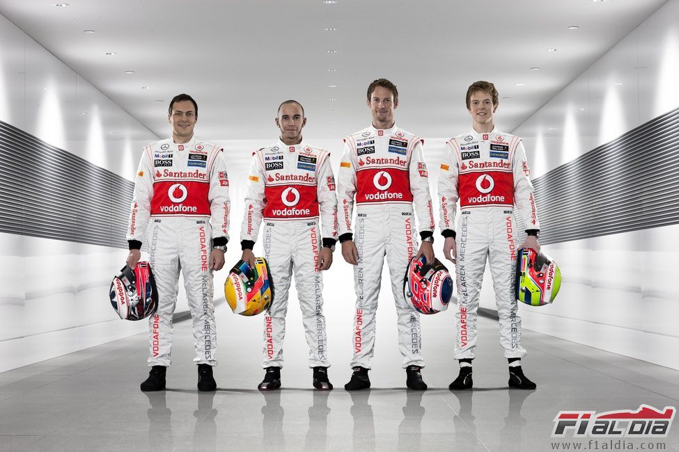 Gary Paffett, Lewis Hamilton, Jenson Button y Oliver Turvey