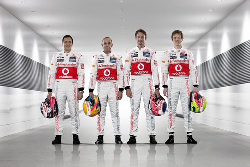 Gary Paffett, Lewis Hamilton, Jenson Button y Oliver Turvey