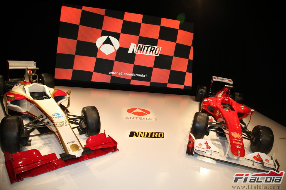 Antena 3 preparó un set con HRT y Ferrari