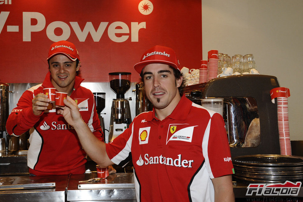 Felipe Massa y Fernando Alonso brindan en Australia