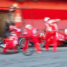 Fernando Alonso llega al box para realizar un pit-stop