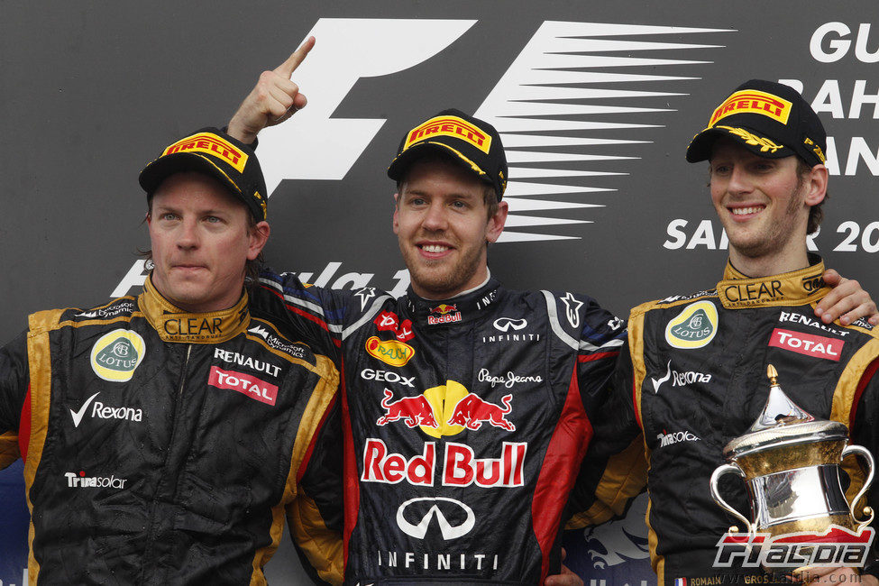 Räikkönen, Vettel y Grosjean en el podio de Baréin