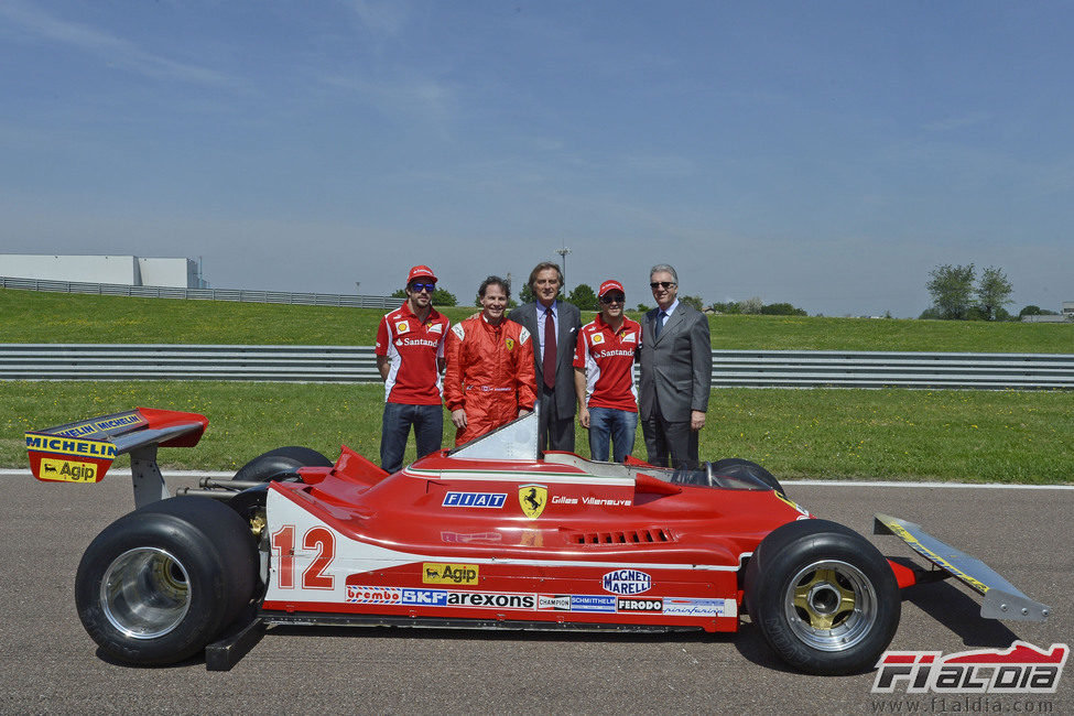 Alonso, Villeneuve, Di Montezemolo, Massa y Ferrari junto al 312 T4