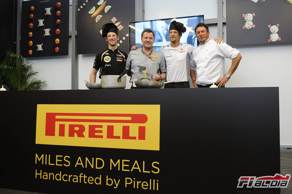 Romain Grosjean y Jenson Button cocinan con Pirelli