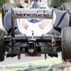 Vista trasera del Williams de Senna accidentado