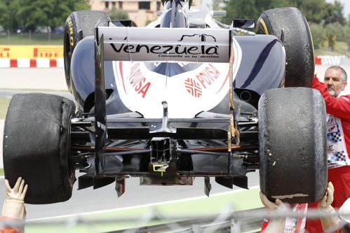 Vista trasera del Williams de Senna accidentado