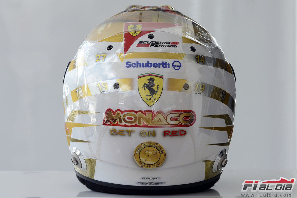 Casco especial de Fernando Alonso para el GP de Mónaco 2012 (trasera)
