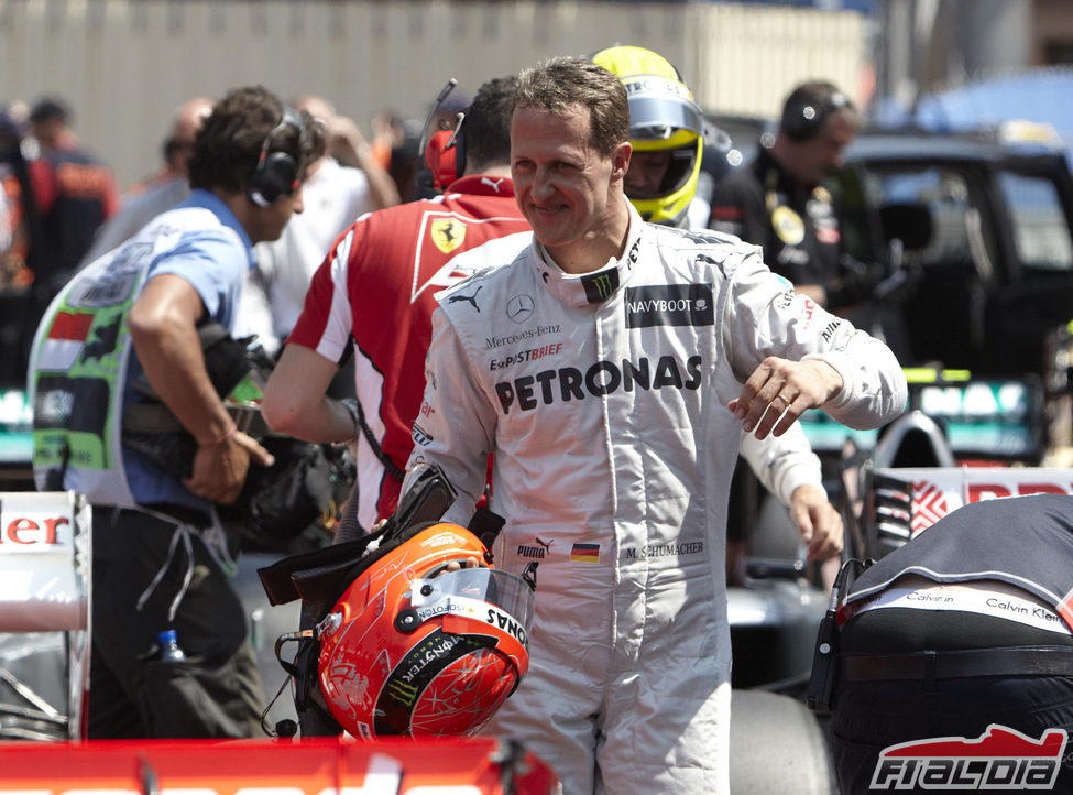 Michael Schumacher tras lograr el mejor tiempo en Mónaco