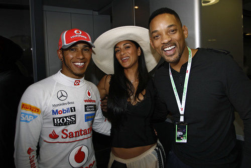 Will Smith, Nicole Scherzinger y Lewis Hamilton en el GP de Mónaco 2012