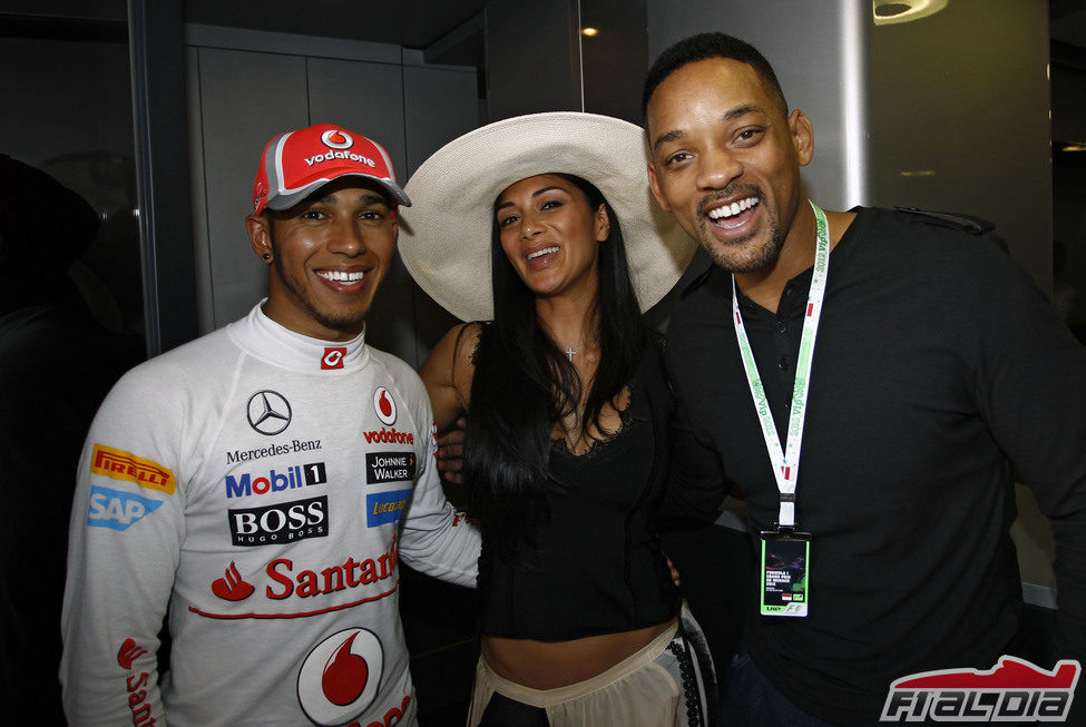 Will Smith, Nicole Scherzinger y Lewis Hamilton en el GP de Mónaco 2012