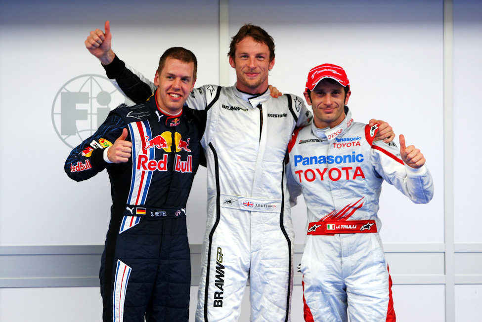Button, Trulli y Vettel