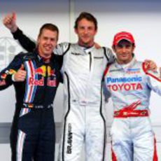 Button, Trulli y Vettel