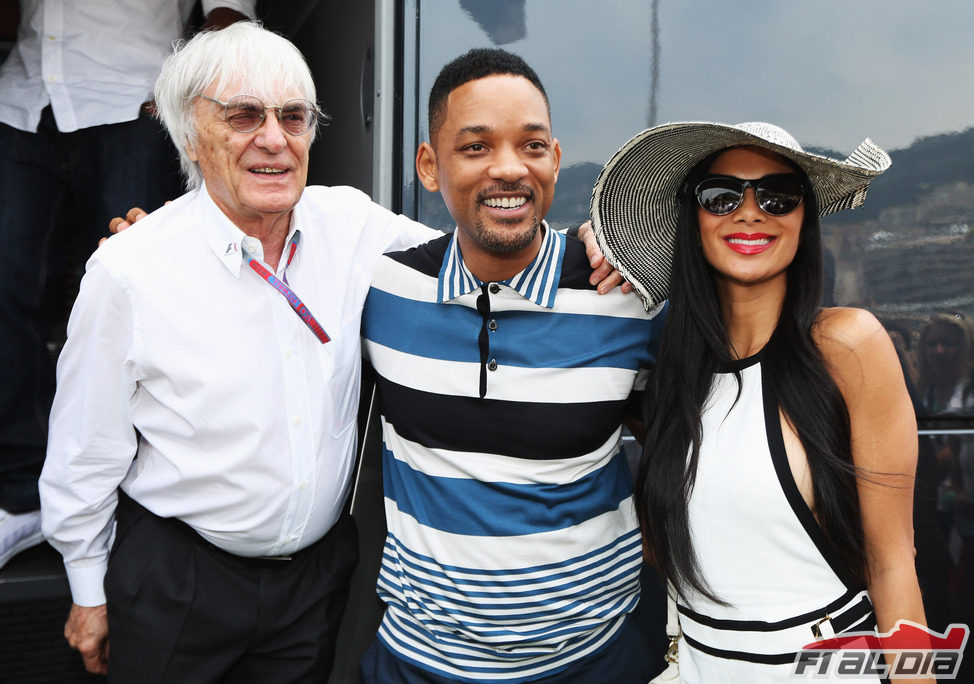 Bernie Ecclestone, Will Smith y Nicole Scherzinger en el GP de Mónaco 2012