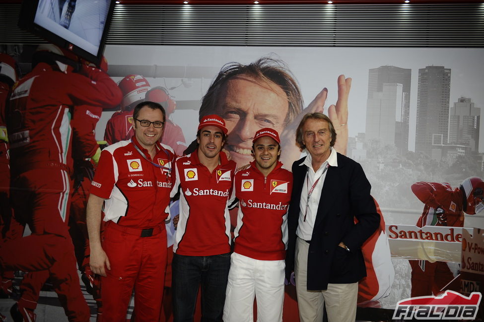 Stefano Domenicali, Fernando Alonso, Felipe Massa y Luca di Montezemolo en Mónaco