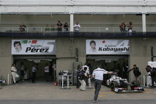 Los garajes del equipo Sauber en el GP de Canadá 2012