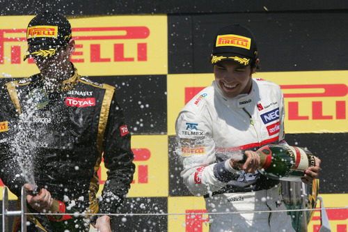 Sergio Pérez y Romain Grosjean en el podio de Canadá