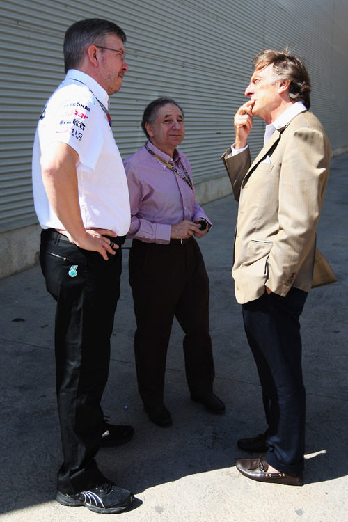 Ross Brawn, Jean Todt y Luca di Montezemolo en Valencia