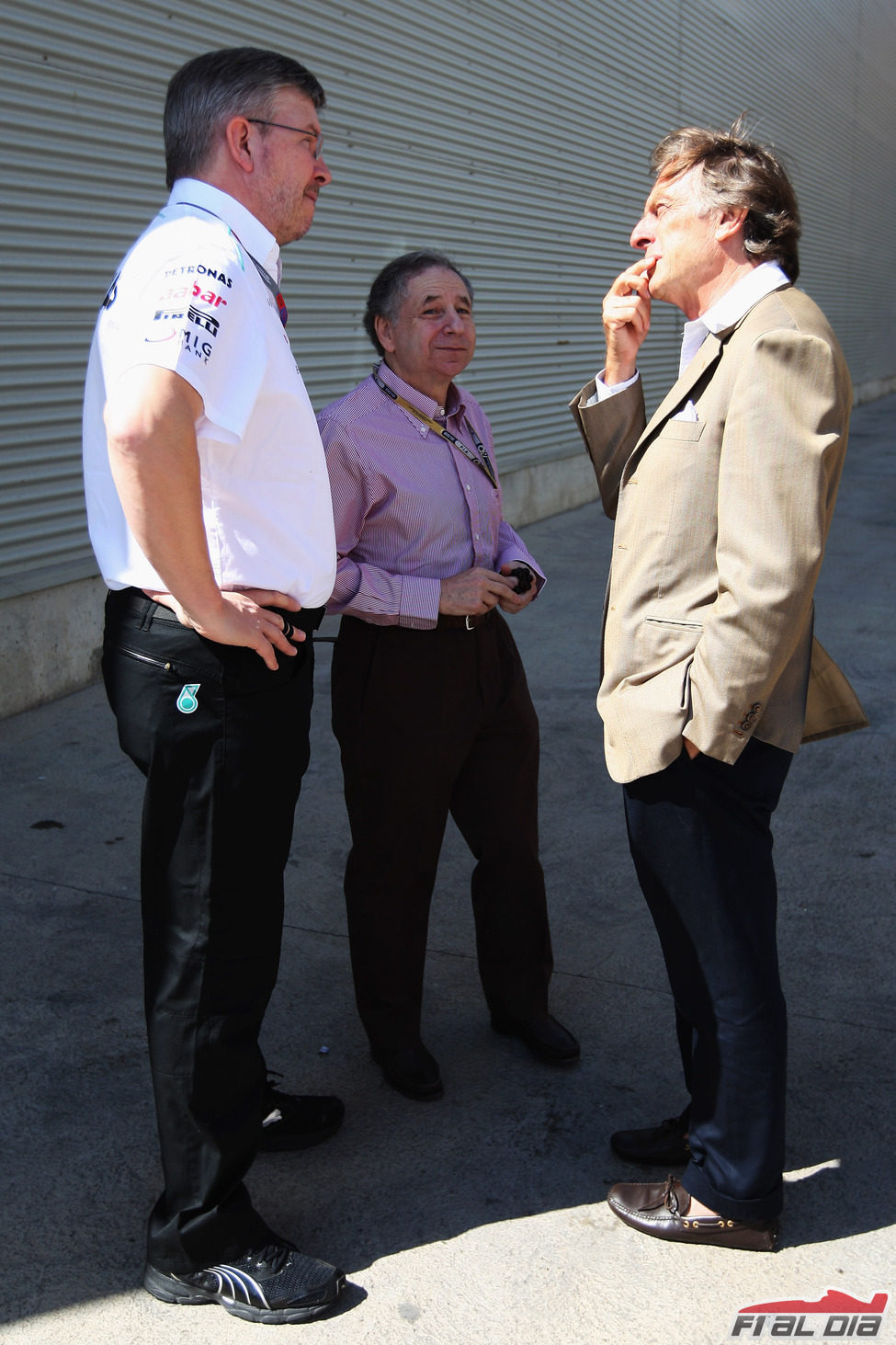 Ross Brawn, Jean Todt y Luca di Montezemolo en Valencia