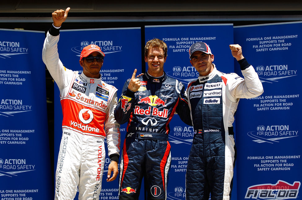 Lewis Hamilton, Sebastian Vettel y Pastor Maldonado, los más rápidos en Valencia 2012
